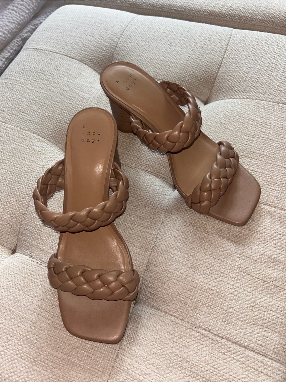 a new day Braided Double-Strap Block Heel Sandal in Tan